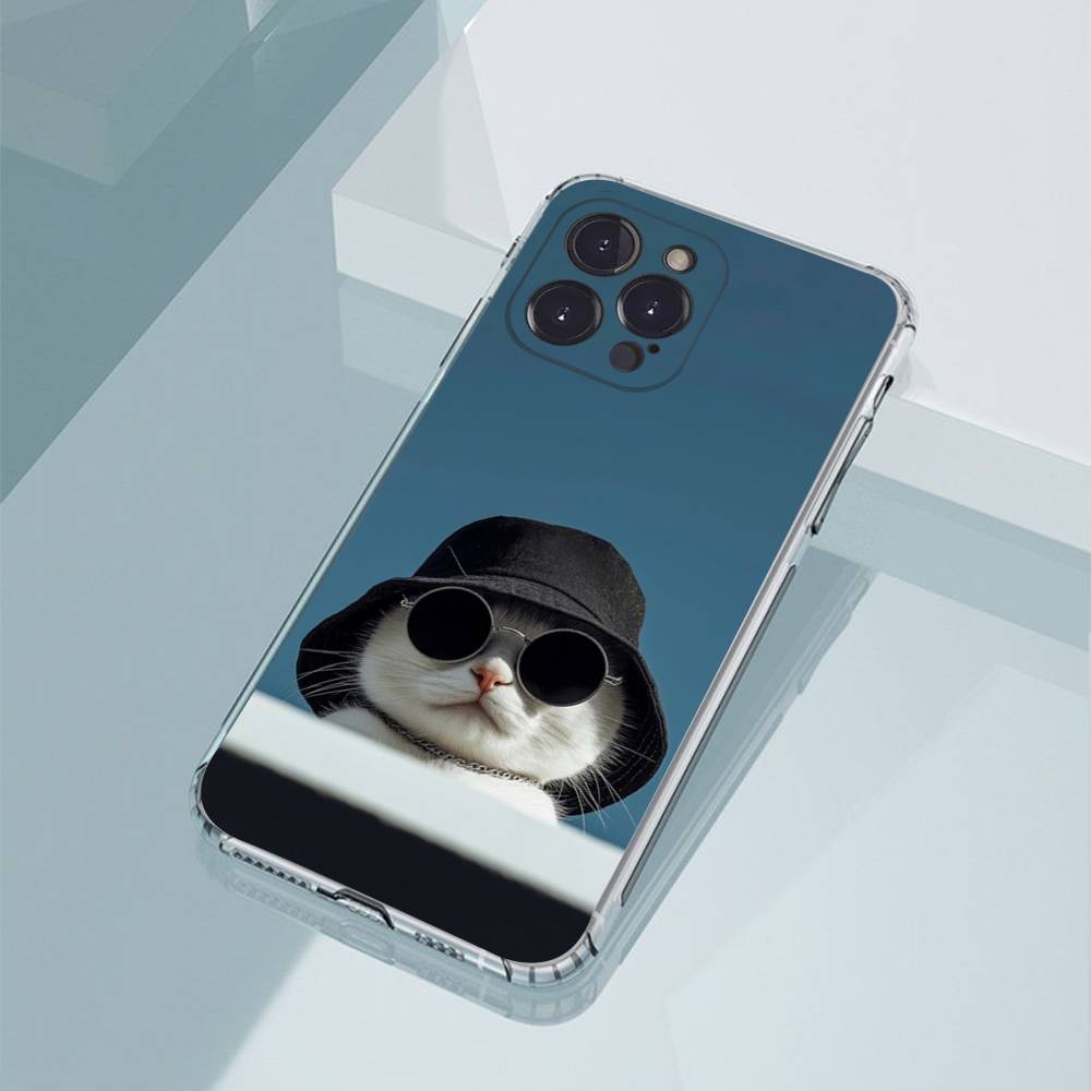 Funny Cute Cat Phone Case For iPhone11,12,13,14,15,16,17,Plus,Pro,Max,Plus,Transparent Cover