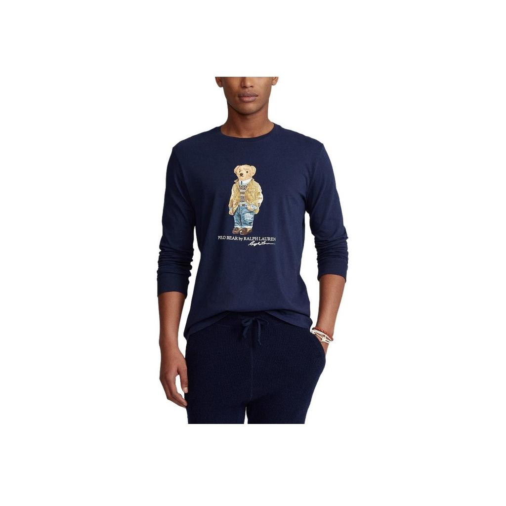 Polo Ralph Lauren Bear Print Slim Fit Crew Neck Long Sleeve T-Shirt Men Tops Dark-Blue MNPOTSH16820153-410