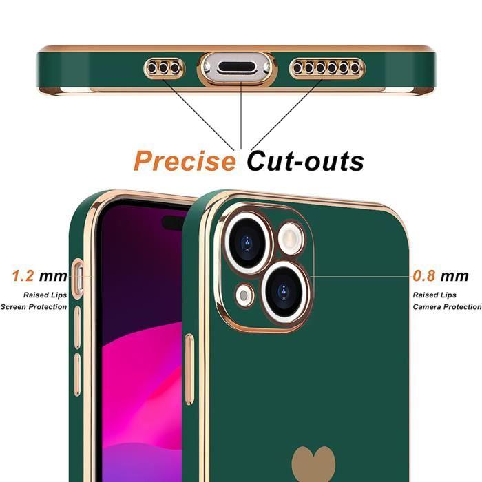 Coque Silicone - pour iPhone 15 Plus - Motif Cœur - Protection Anti-Rayures - Souple - Vert Nuit