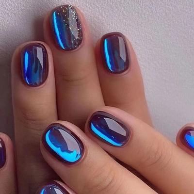 Short Round False Nails Aurora Glitter Nail Tips Manicure Fake Nails  for DIY