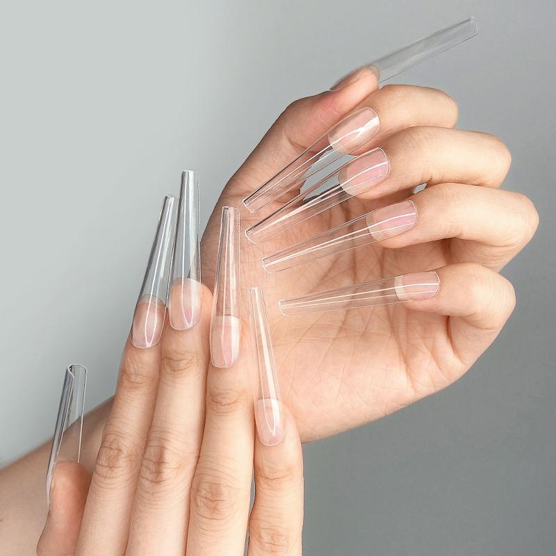 504 pezzi XXL Lunghe Ballerina Coffin Unghie Press On Copertura Totale Unghie Finte Quadrate per Design Nail Art Trasparenti e Naturali