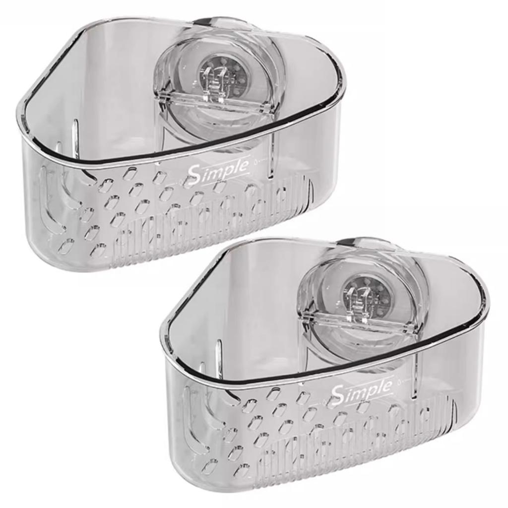 2PCS Sink Corner Drain Box with Drain Hole Plastic Sink Storage Rack Holder Suction Cup Mount for Sponges Scrubbers