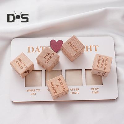 1 Set Decision Dice for Couples Wooden 5 Dices And Board Set Date Night Dice Food Dice for Valentine Day Bridal Shower Bachelorette Wedding Gift