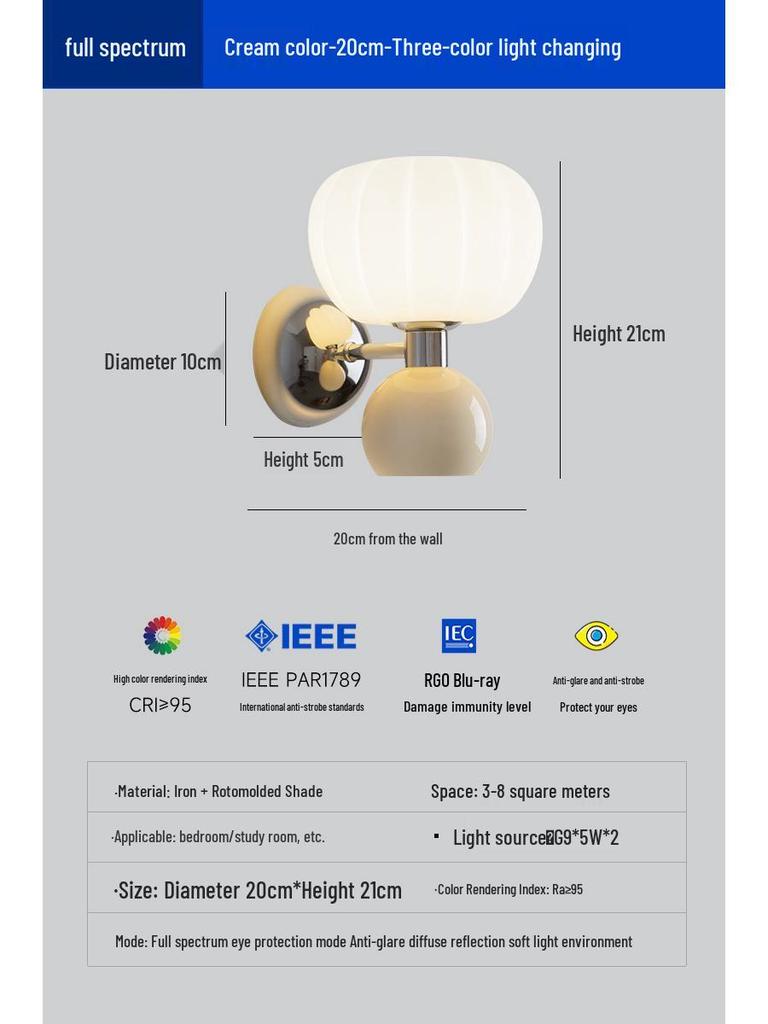 Modern Minimalist French Cream Pumpkin Wall Light for Bedroom or Corridor