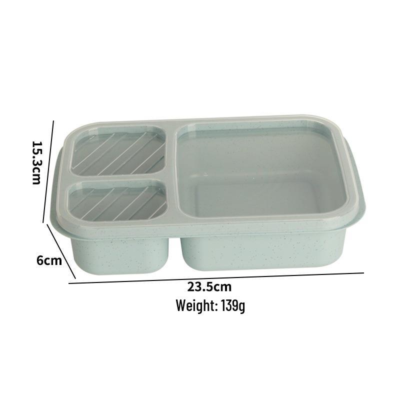 Wheat Straw 3-Compartment Lunch Box for Students & Office Workers - Reusable Plastic Bento Box