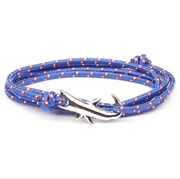 

Браслет 2018 года в стиле якоря, рыбного крючка и акулы - Ручная работа, веревка для мужчин, женщин и пар, серебристый