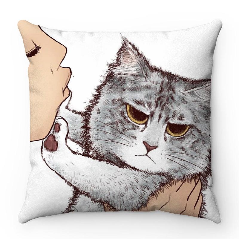 Cartoon Facial Modeling Cat Pattern Series Digital Printing Short Plush Pillow Covers For Sofa Office Cushion Cover Home Goods