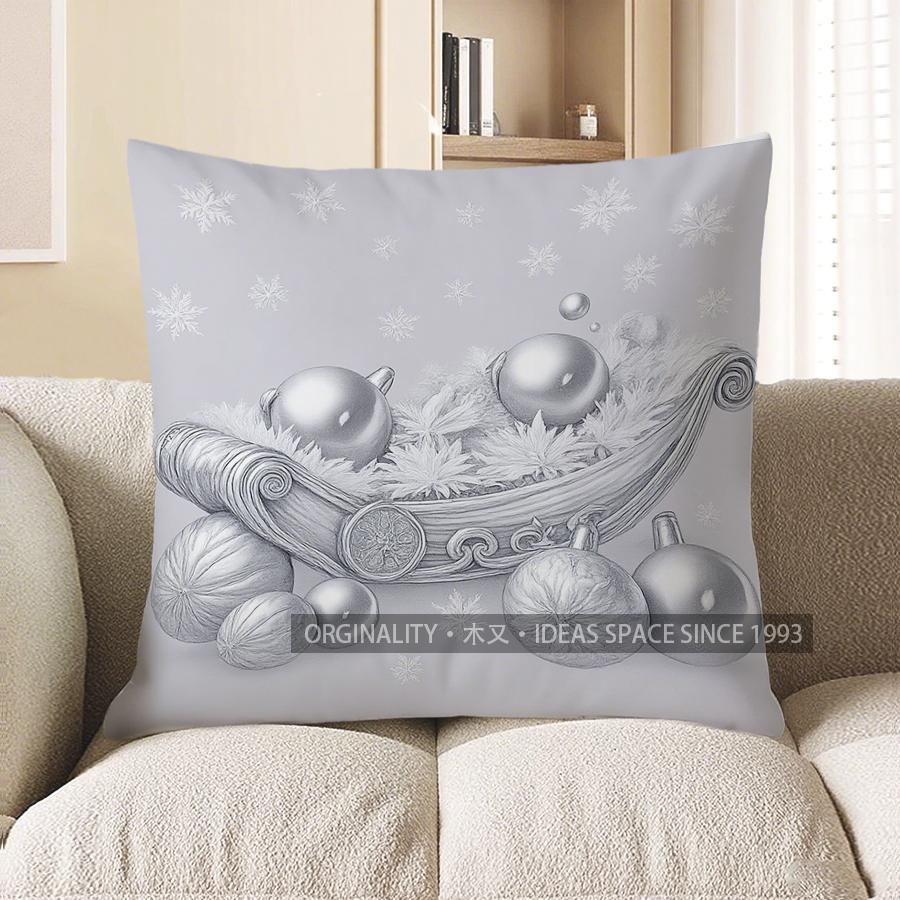 Home Decor Christmas Fireplace Scene Decorative Pillow Cover Pattern Cushion Cover Suitable for Sofa Bedroom Car Pillow Cover