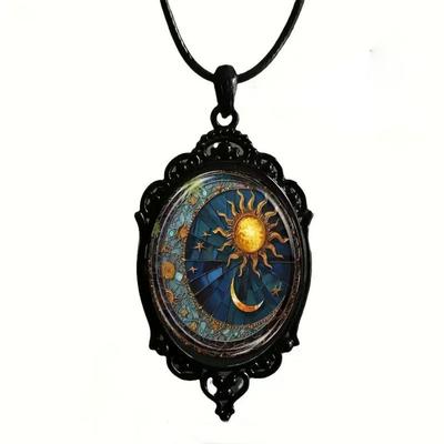 Gothic Glass Pendant Necklace for Women Sun Moon Punk Style Charm Necklace Vintage Cameo Rope Chain Witch Accessories