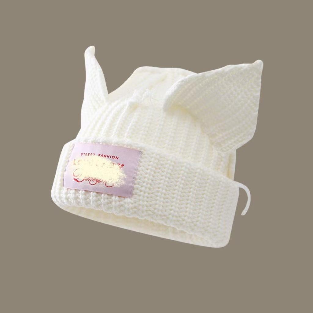 

Pig cat ears wool hat female adult autumn and winter thermal hat funny cute student couple knitted hat