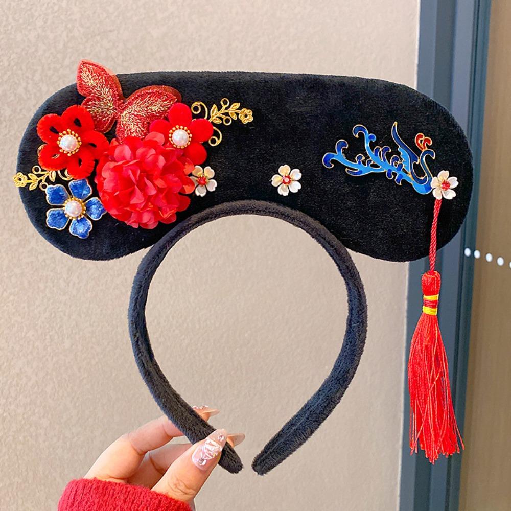Velvet Bow Ancient Style Gege Headband Flower Hanfu Headwear Chinese Style Headwear  Children
