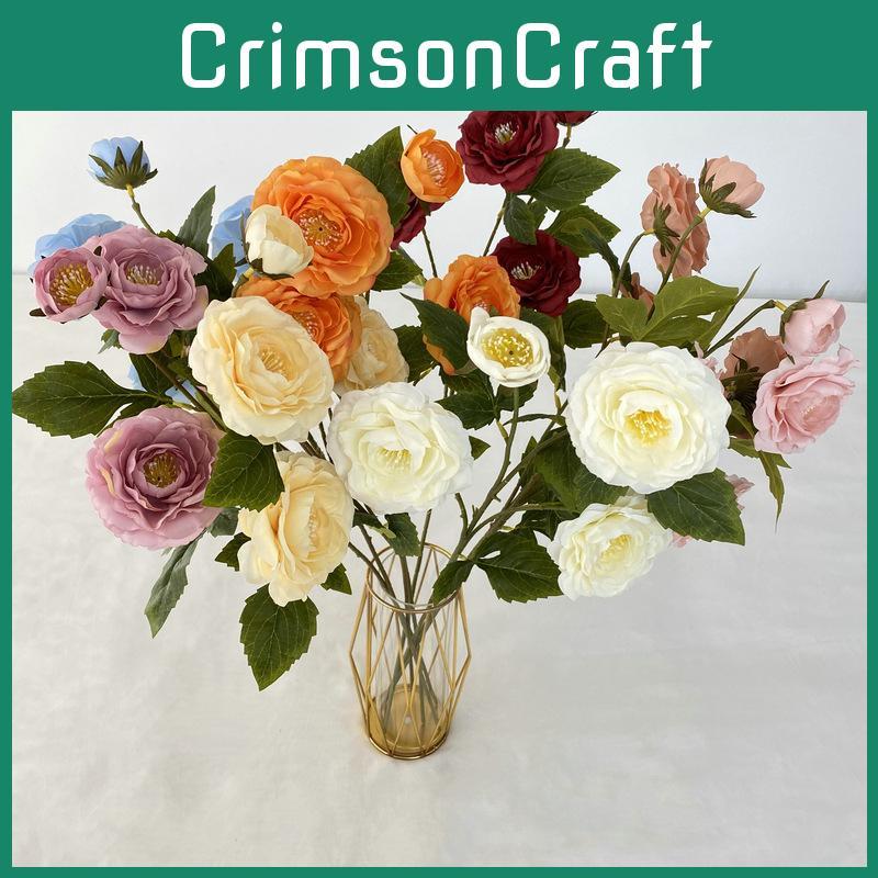 Long Branch Fu Character Fourhead Camellia Artificial Flower For Wedding Hall And Home Decoration