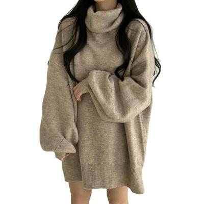 Dzianinowy Długi Luźny Plus [POGCZMKK] Sweter Damski, Rękaw, Golf, Pulower, Krój, Rozmiary, Podkreślający Sylwetkę, Elegancki, Ciepły, Wyszczuplający, Uroczy, Stylowy,