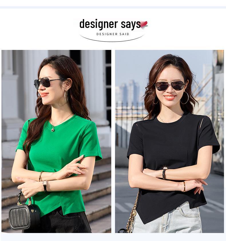 Niche Irregular Hem Shoulder-Baring Women's Short-Sleeve T-Shirt - 2025 Summer Trend