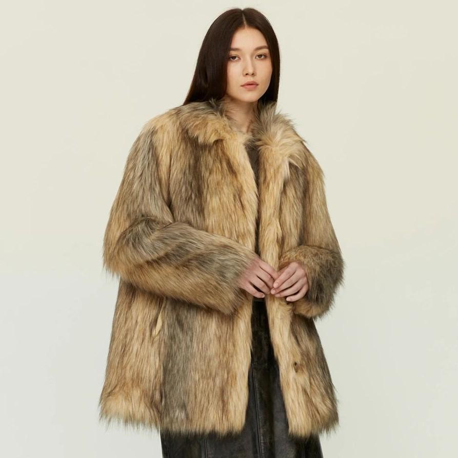 

Экологичная шуба из меха бурой лисы в европейском и американском стиле для женщин - Коллекция зимы 2025 года Хайнинг, Корея M (52-57 kg) жёлтый/пустынный