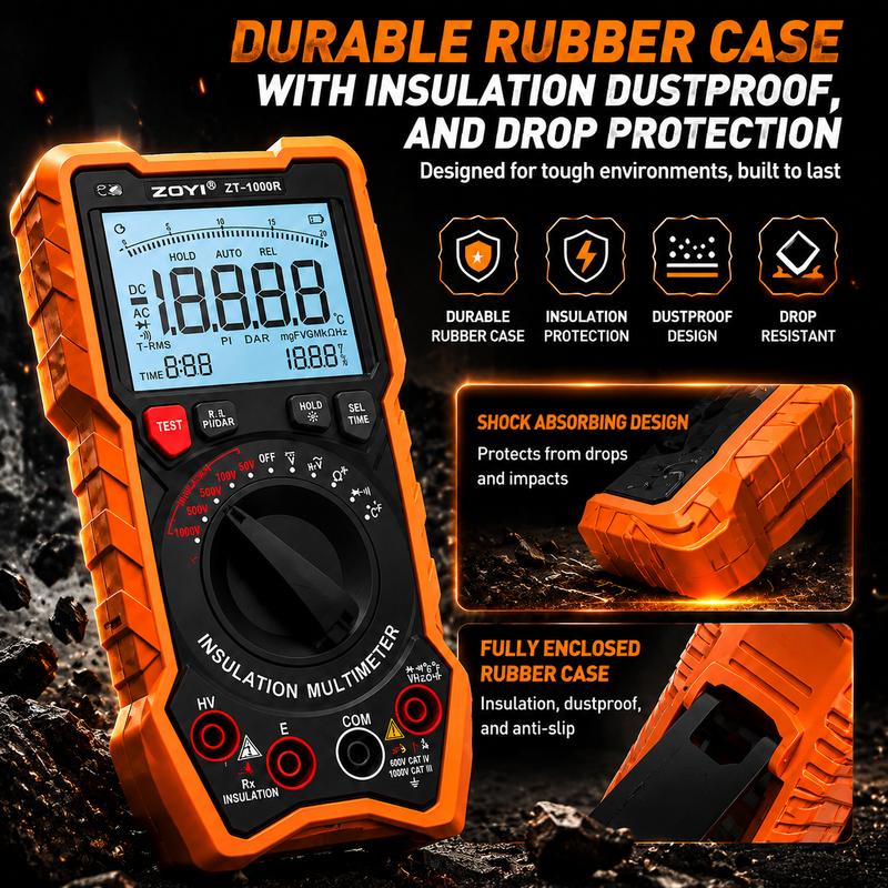 ZOYI High Precision Megohmmeter Multimeter 2-in-1 1000R Insulation Tester Electrician 1000V for New Energy Electrical