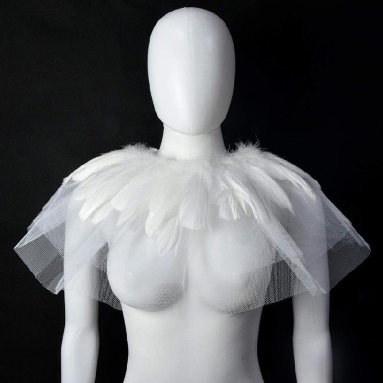 Women's Feather Double Layer Mesh Shrug Capes Shawl False Collar Witch Cosplay Costumes for Halloween Carnivals Party
