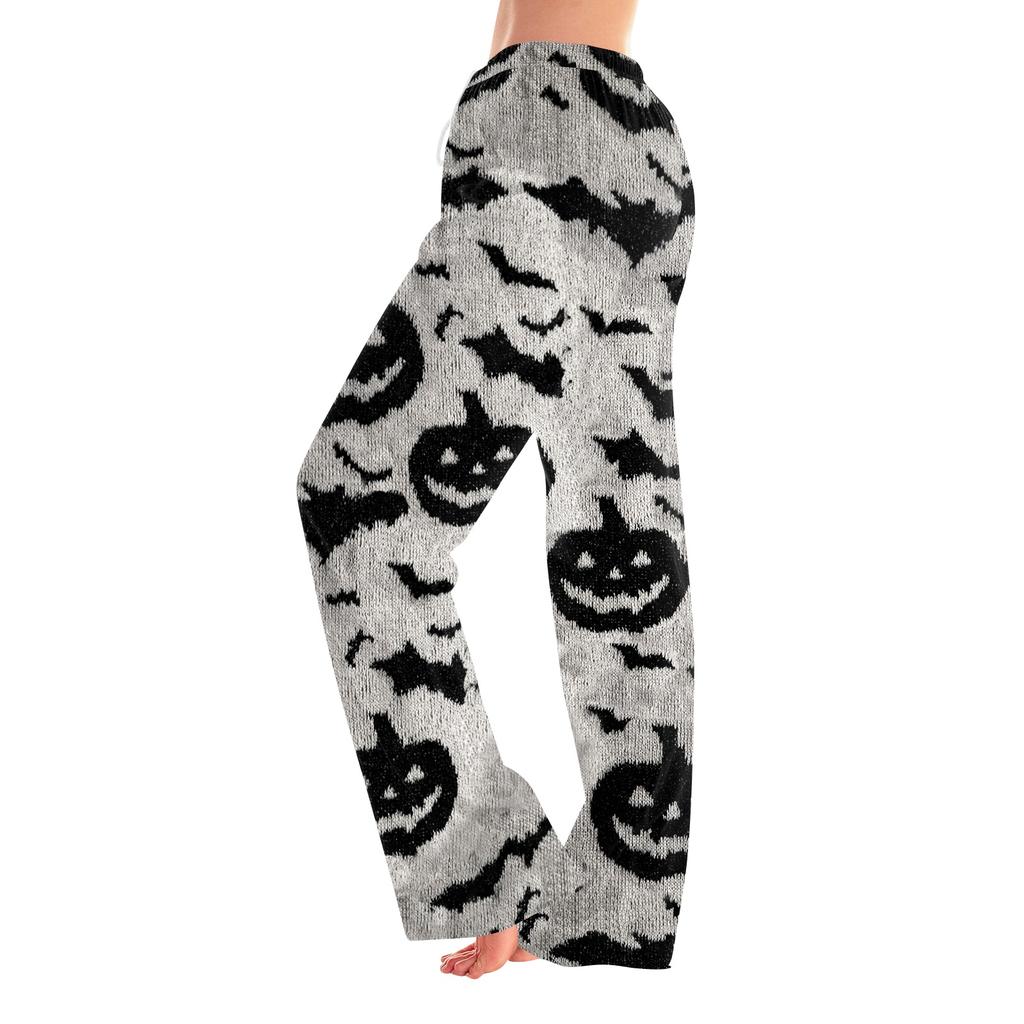 Pantaloni Pigiama da Donna con Stampa di Halloween, Vita Elastica e Coulisse, per Uso Casual e da Notte