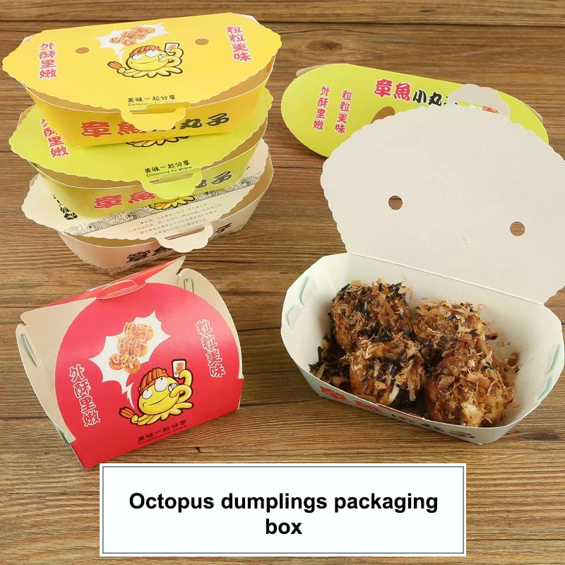 100Pcs Disposable Cartoon Octopus Ball Packaging Box Japanese Street Food Takoyaki Takeaway Snack Packing Container Party