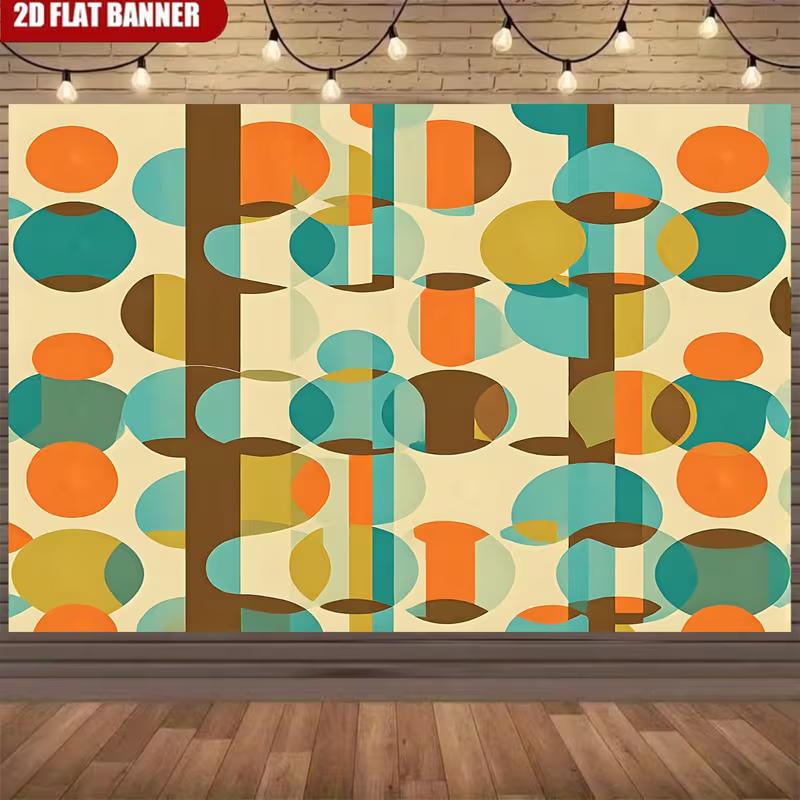 2D Flat Print Mid-Century Modern Tapestry with Abstract Geometric Shapes in Orange, Teal and Brown 47.2x31.5inch/120*80cm