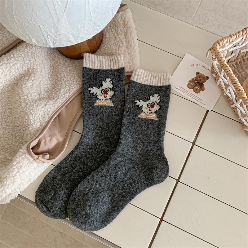 Sloppy Little Dog ~ Winter Thick Wool Socks for Women, Warm, Cute Cartoon, Soft and Comfortable Mid-calf Women's Trendy Socks