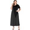 Plus Size Women Fashion Stripe Patchwork Loose Short Sleeve Long Dress