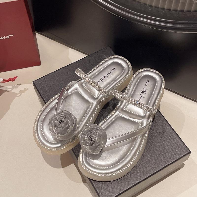 Slippers women's summer outer wear new fashion with skirt flower rhinestone cover toes beautiful sandals