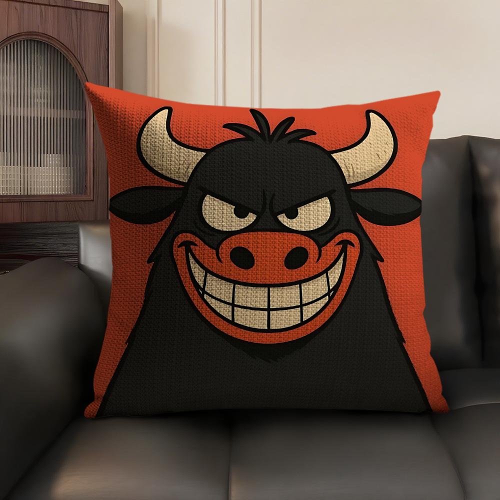 Kids Cartoon Cute Animal Cushion Cover Natural Linen Organic Fabric Double-Sided Printing Sofa Home Decor Gift Pillow Case