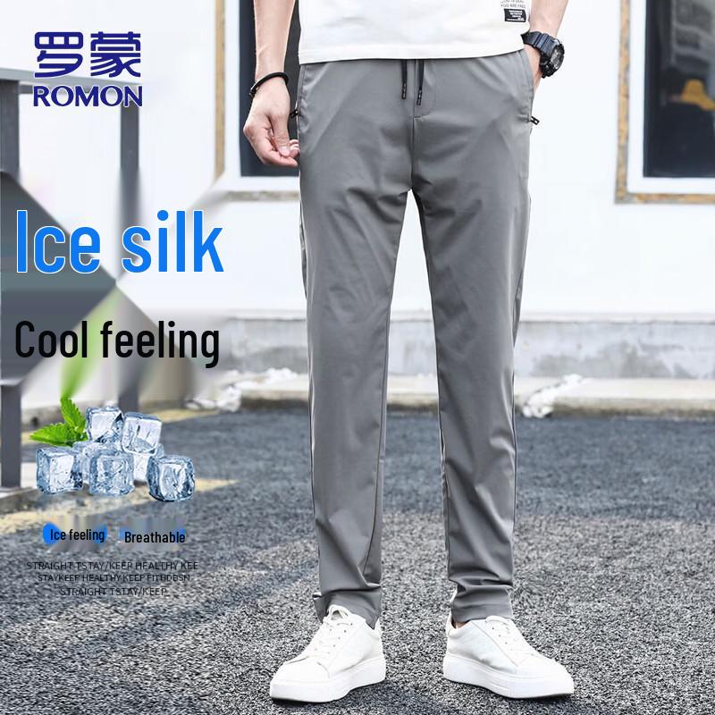 ROMON Men s Ice Silk Straight-Leg Cool Trousers 32