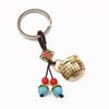 Brass Mini Blessings Jar Keychain with Five Emperors Coins, Green Bead, Rice Jar Pendant, and Rope