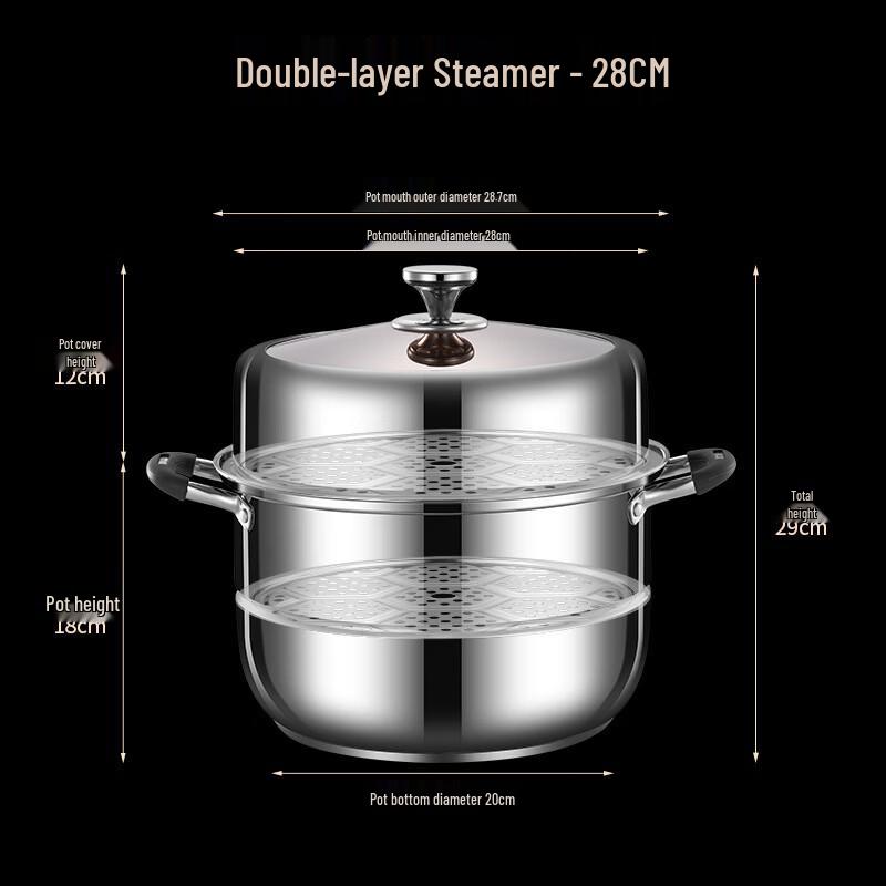 201 Stainless Steel 28cm Double-Layer Steamer Pot