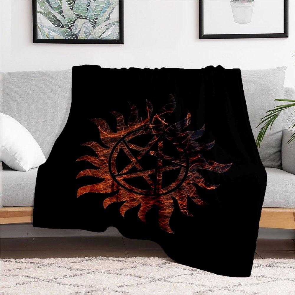 Supernatural Anti-Possession Symbol T-Shirt - Devil's Trap Pentagram DesignBlanket Flannel Throw Blanket for Sofa, Bed, Travel, Camping, Off