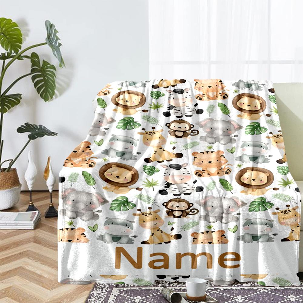 Custom Name Animals Theme Printed Blanket - Perfect for Couch, Bed, Travel & Outdoor Use | Machine Washable, Cozy & Durable.