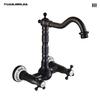 Retro French Copper Wall-Mounted Double Handle Faucet for Kitchen and Balcony.