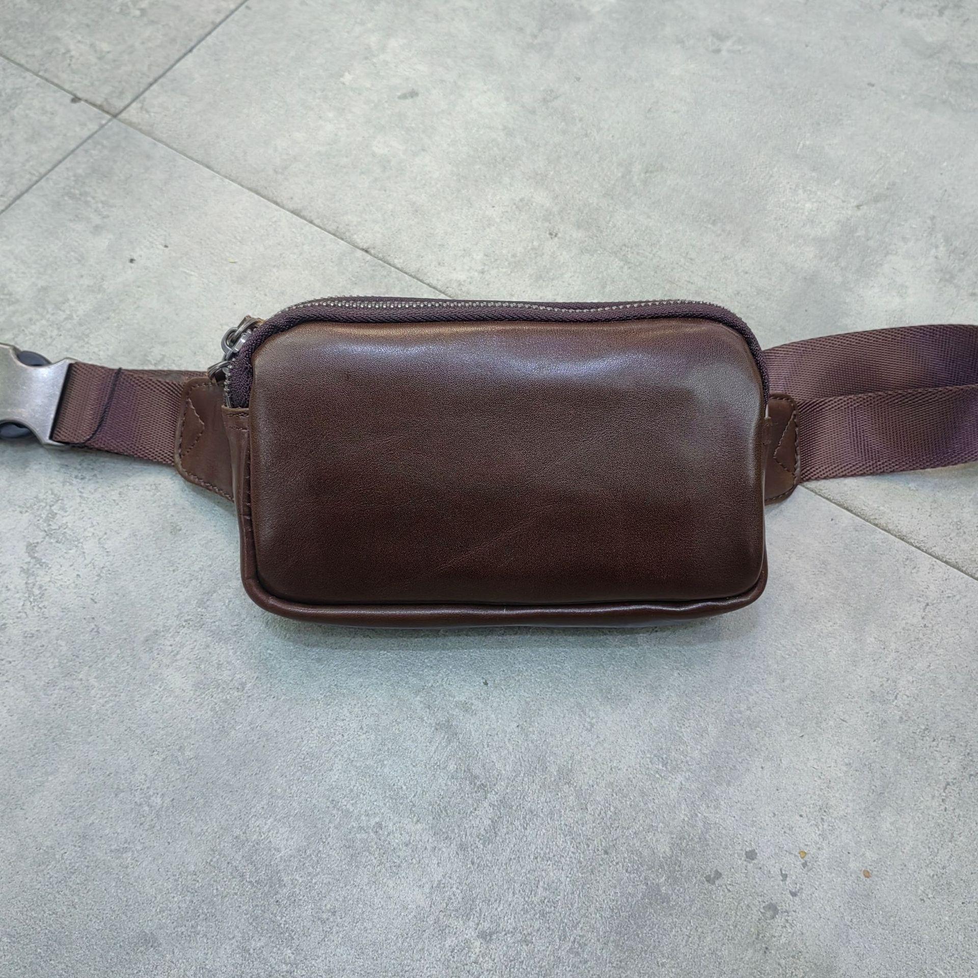 

Men S Genuine Leather Small Satchel, Fashionable Small Fanny Pack, Cowhide Crossbody Casual Mobile Phone Bag, Simple Small Backpack темно-коричневого кольору