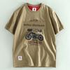 Foreign Trade Export Balance Cut the Tag Off Pure Cotton Short Sleeve T-shirt Men Summer Heavy Weight Sanding Retro Locomotive Print Half Sleeve Shirt
