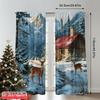 2pcs 2D flat printing Merry Christmas Party Curtains Cardinal Deer (8) Durable Polyester Without Electricity Festive Holiday