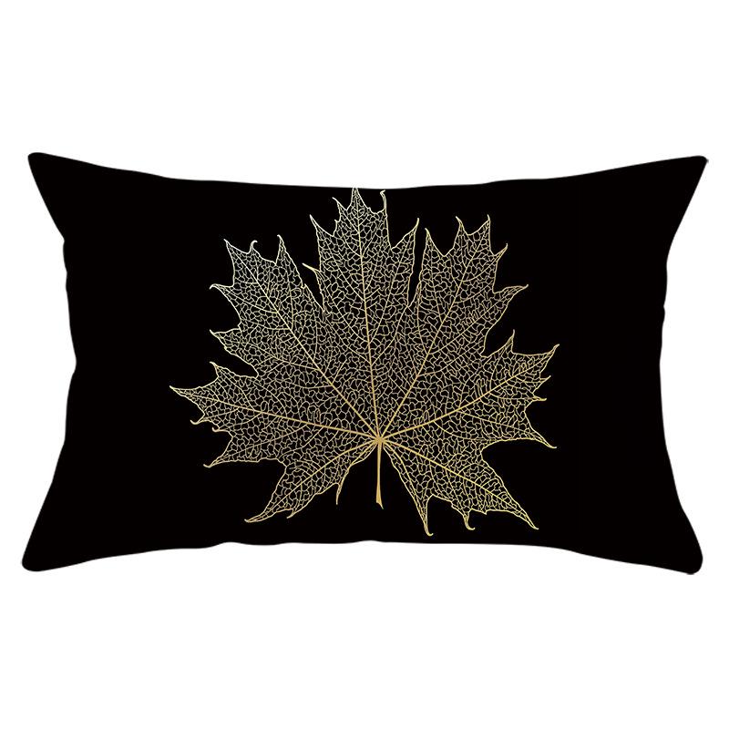 Black Gold Plant Series Waist Pillowcase Peach Skin Printed Sofa Pillowcase Home Fabric Supplies Pillowcase