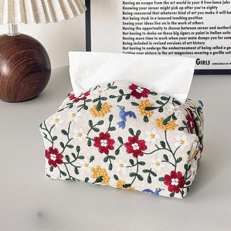 1/2pcs Embroidered Tissue Box Home Decoration Tissue Bag Tissue Storage Box Desktop Decoration Storage Bag