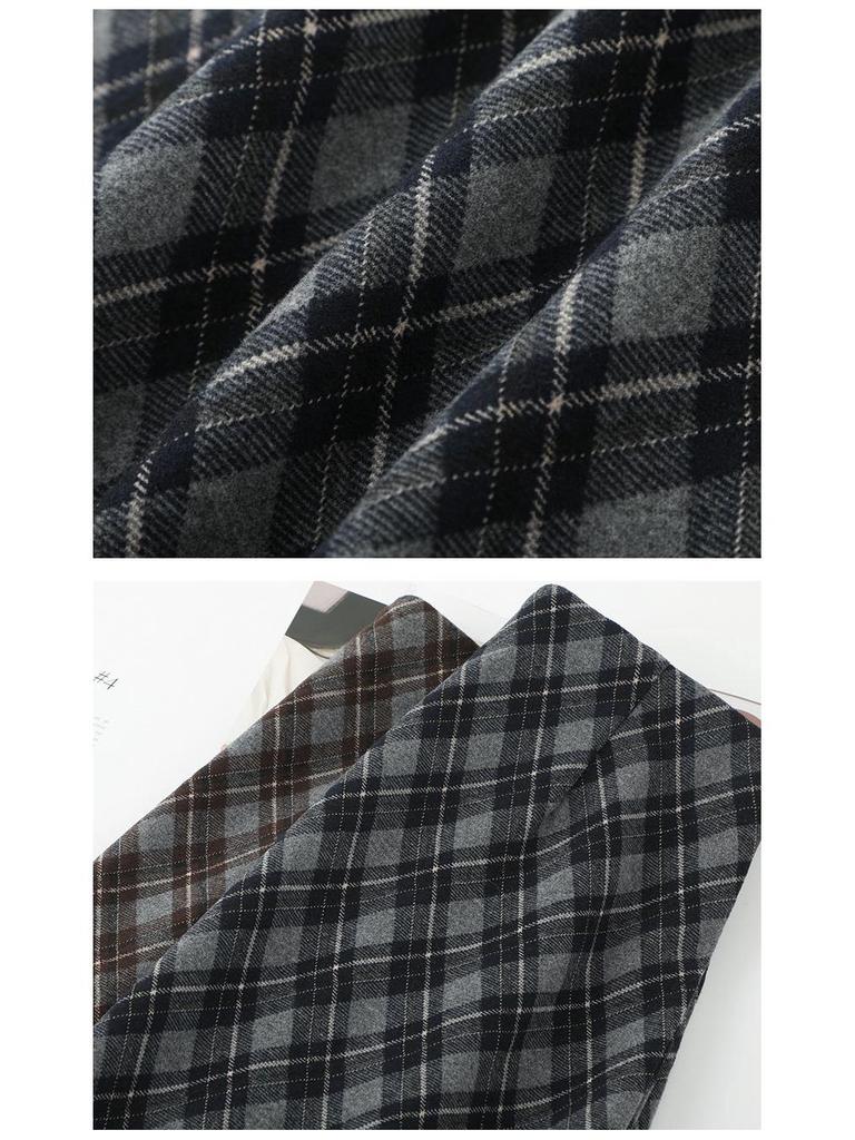 Women's High-Waist Woolen Plaid A-Line Skirt - Autumn 2025 Collection