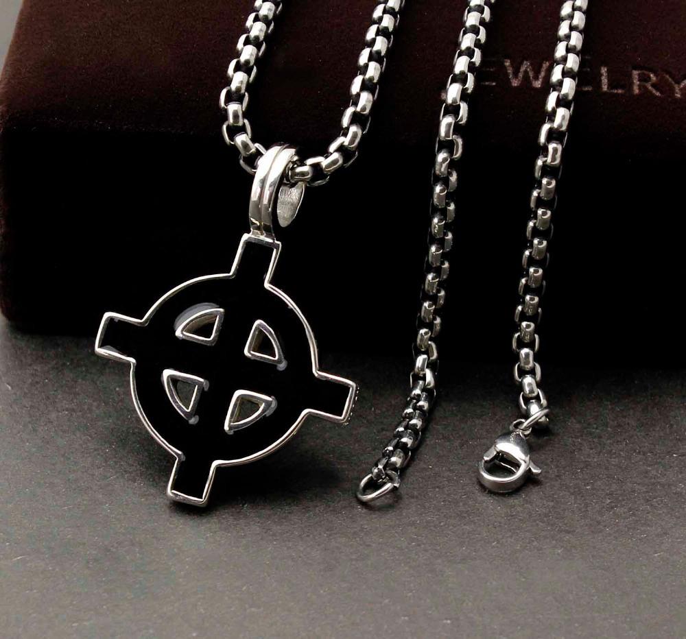 Silver Chrome Square Gothic Cross Pendant Mens Braided Brown Leather Necklace