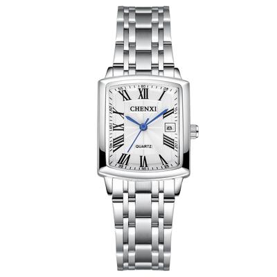 Stainless Steel Calendar Analog 3ATM Waterproof Antique Roman Stylish Pair Watch Square Quartz Watch Silver Fashion Accessories Birthday Anniversary