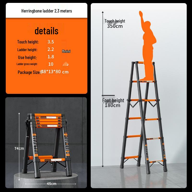 Multi-Function Thickened Carbon Steel Telescopic Ladder: Household A-Frame & Bamboo Joint Folding Engineering Ladder
