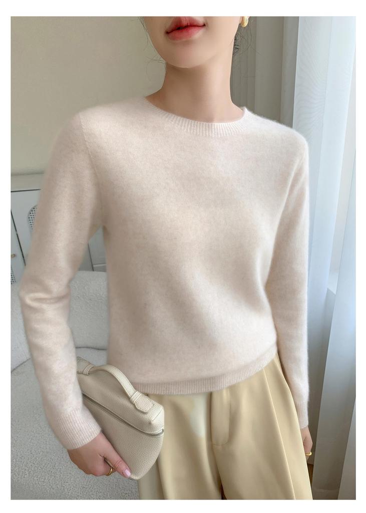 Women's Loose Cashmere Knit Base Layer Sweater - Plain Round Neck for Autumn/Winter