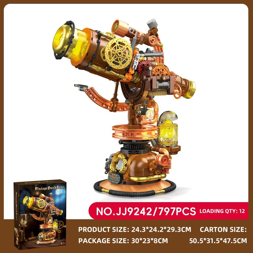 797PCS Steampunk Mechanical Telescope Building Blocks Set, Desktop Ornament, Educational Assembly Toy, Kids Birthday Toy Gift