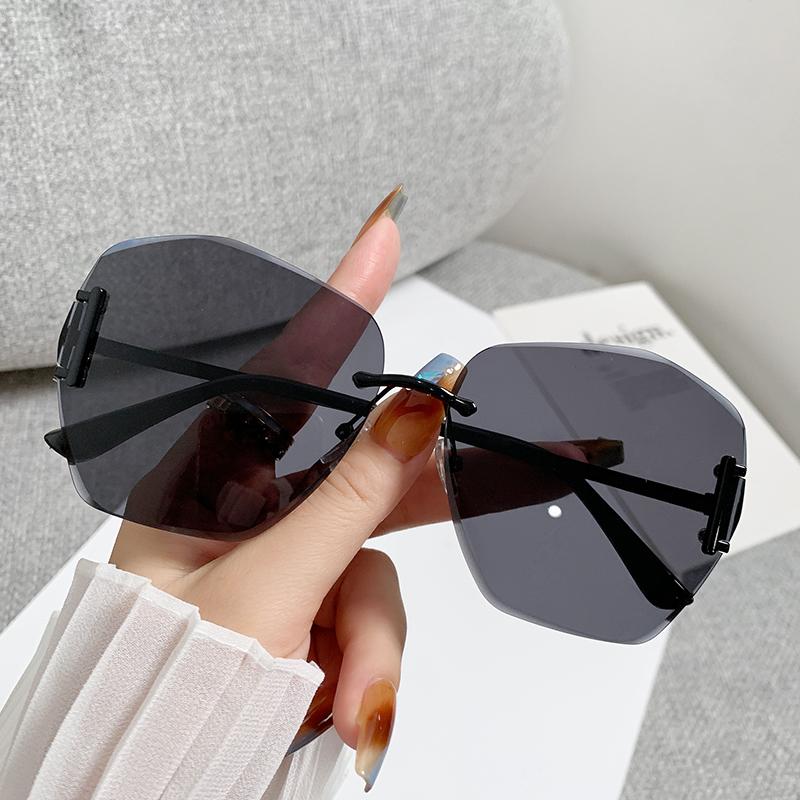 New Frameless Edge Cut Sunglasses Women Fashion Large Frame UV Protection 90252