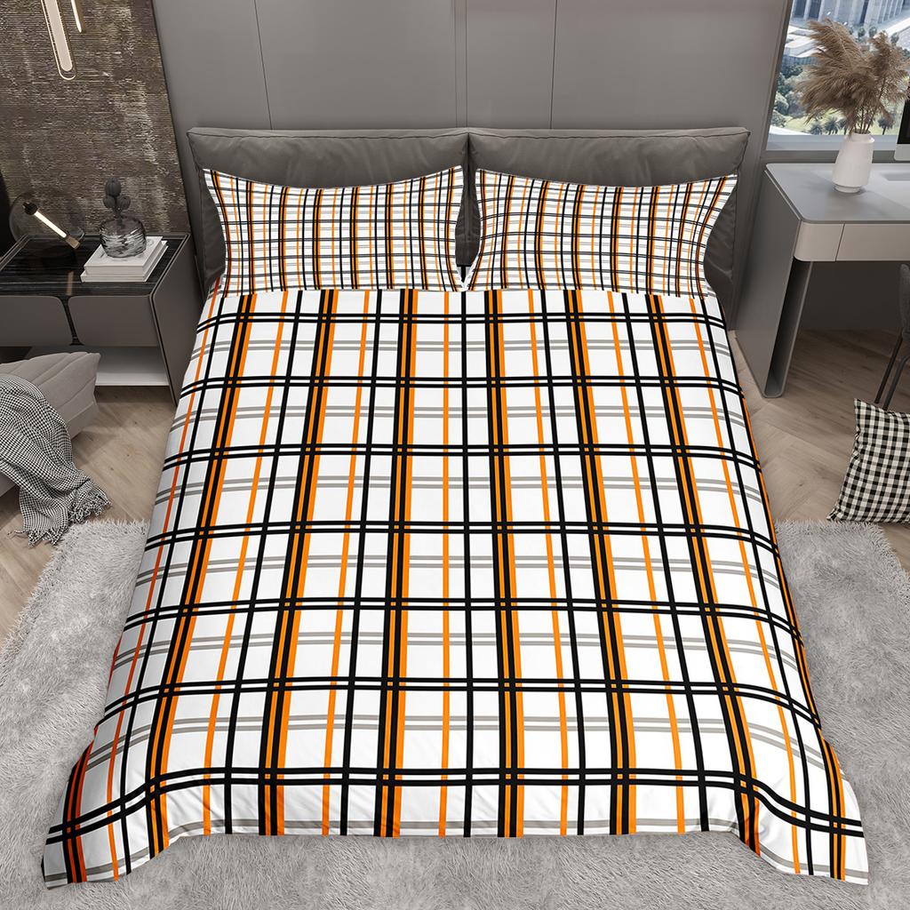 Homewish Colorful Plaid Duvet Cover Set Modern Minimalist Quilt Cover Set Geometric Checkered Bedding Set