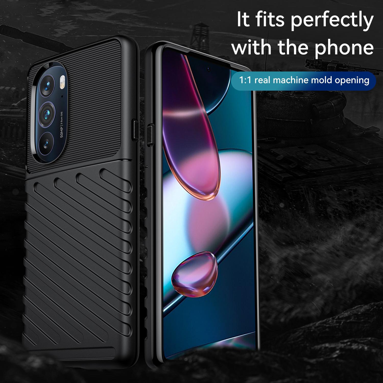 

For Motorola Edge 30 Pro Thunder Series Twill Texture Thickened Anti-fall Protection TPU Case Phone Cover Blue