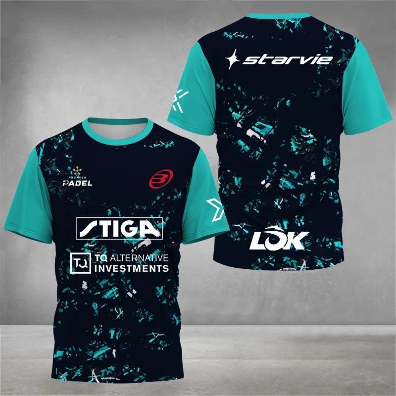 Multi-Marken-Sponsor Starvie Lok Stiga Print Padel-Wettkampf-T-Shirt, Herren Damen Schnelltrocknend Atmungsaktiv Padel-Training Freizeit-T-Shirt