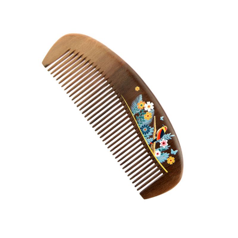Solid Peach Wood Mandarin Duck Anti-static Painted Comb, Free Engraving, Gift for Men & Women